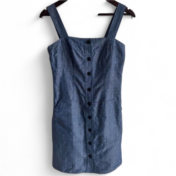 Derek Lam Chambray Indigo Blue Denim Botton Front Dress Size M (8) - Picture 1 of 9